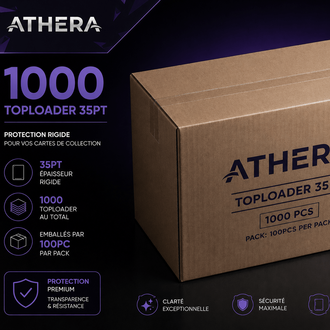 1000 Toploaders 35PT ATHERA – Protection Rigide pour Cartes de Collection |10 Packs/100 pcs - ATHERA360