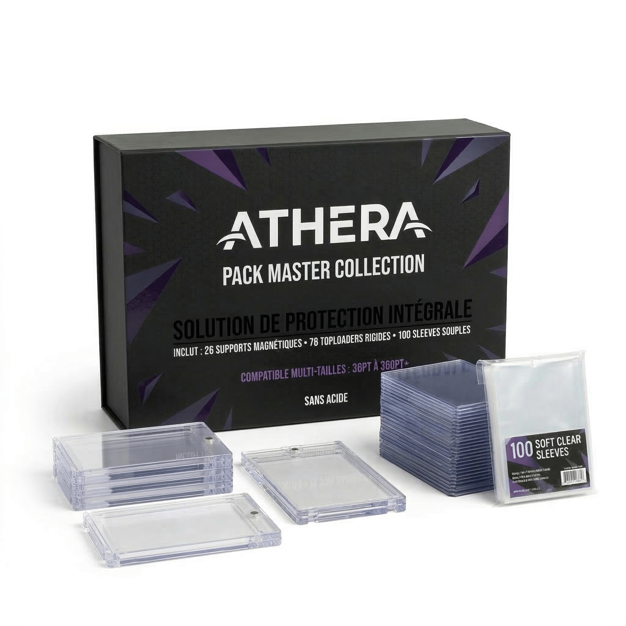 Pack Master Collection ATHERA — 202 protections pour cartes Pokémon, Magic et sport, Toploaders, magnétiques one-touch, sleeves 