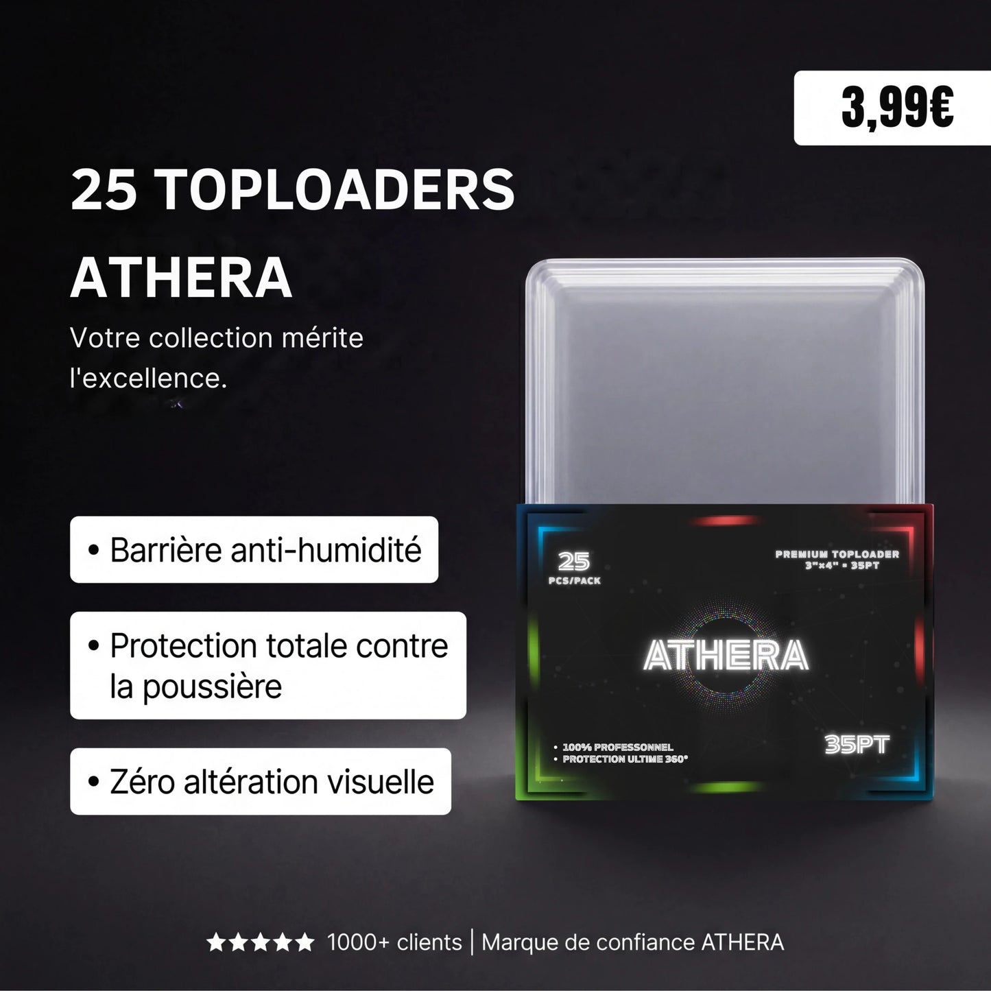 Pack 25 : Toploaders ATHERA (x25) - Protection Rigide Premium pour Cartes de Collection - 35PT - ATHERA360