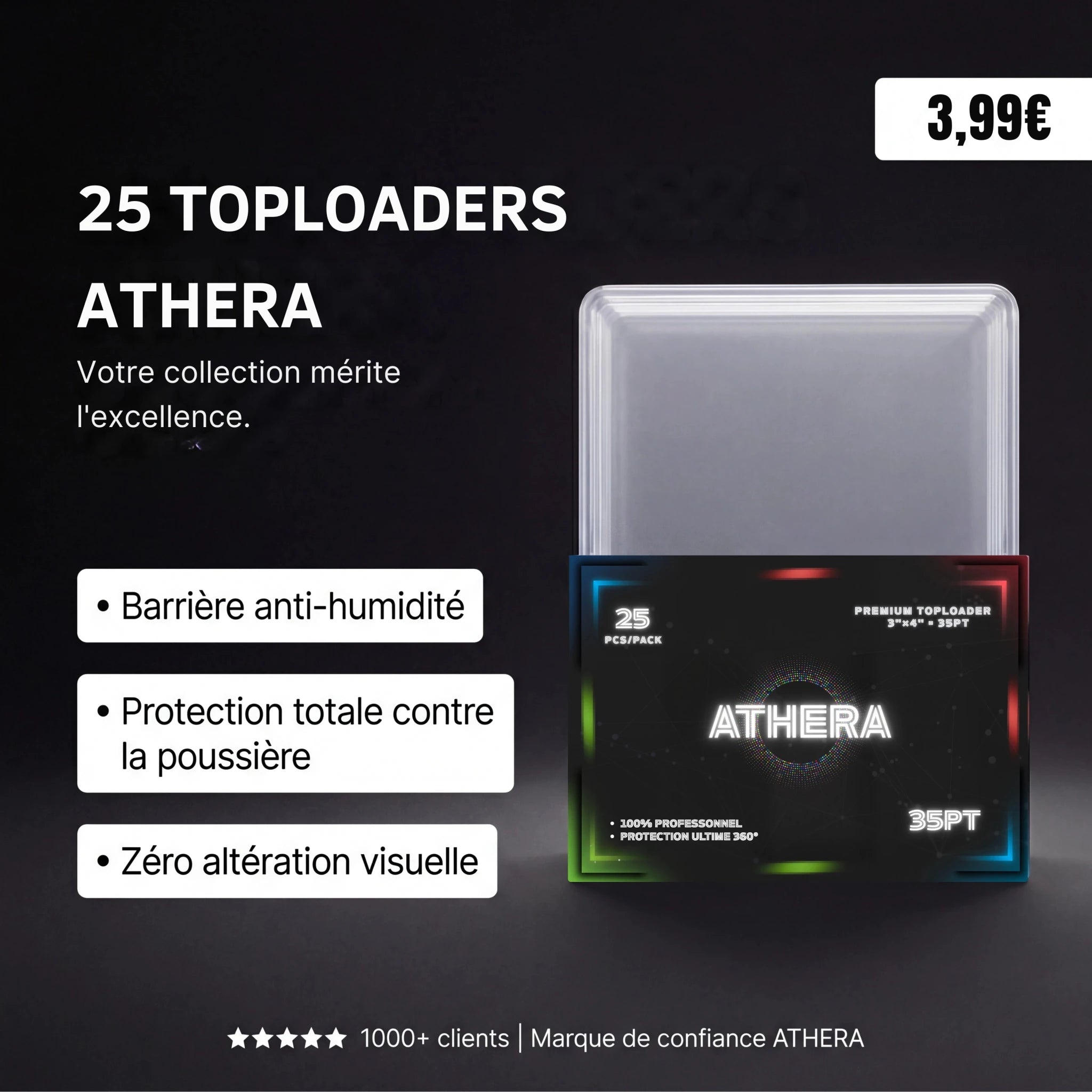 Pack 25 : Toploaders ATHERA (x25) - Protection Rigide Premium pour Cartes de Collection - 35PT - ATHERA360