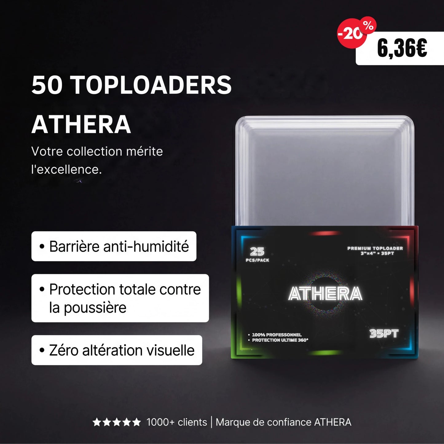 Pack 50 : Toploaders ATHERA (x50) - Pack Économique Protection Cartes Standard - 35PT - ATHERA360