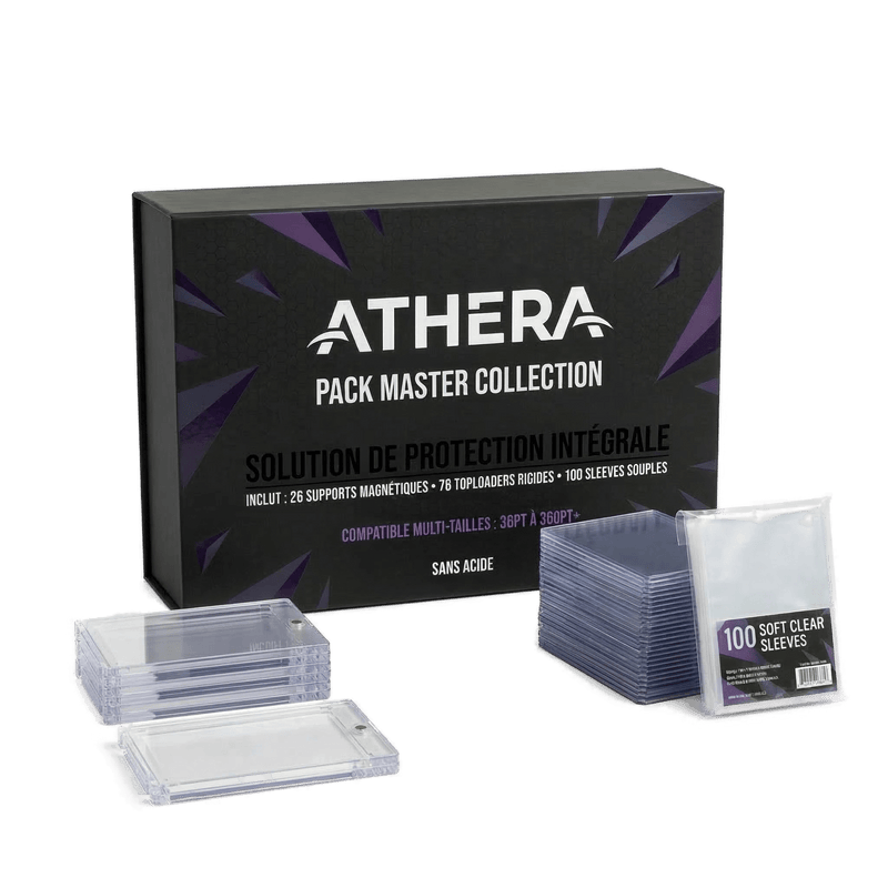 Pack Master Collection ATHERA 76 Toploaders rigides + 26 Supports magnétiques + 100 Sleeves soft — Solution intégrale - ATHERA360